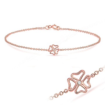 Clover Leaf Rose Gold Plated Silver Anklet ANK-109-RO-GP